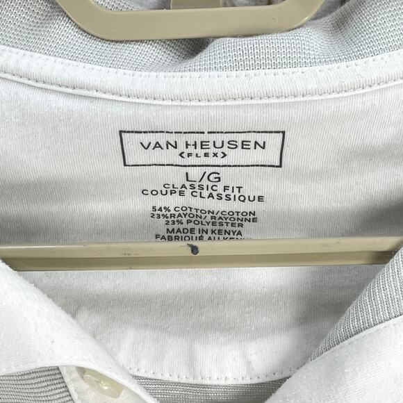 Van Heusen Polo Shirt Mens Size L Gray White Classic Fit Short Sleeve FLAW - Picture 3 of 7